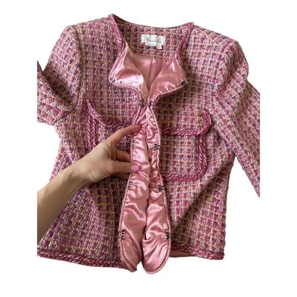 By Anthropologie Slim Tweed Jacket Pink size S Blazer - Picture 9 of 15